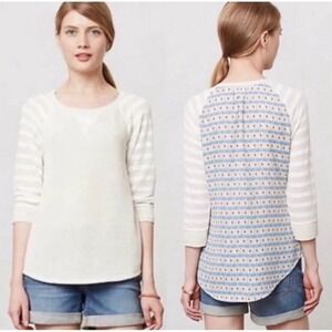Anthropologie One September Cream Striped Knit Tunic Sweater Top Women's Small‎